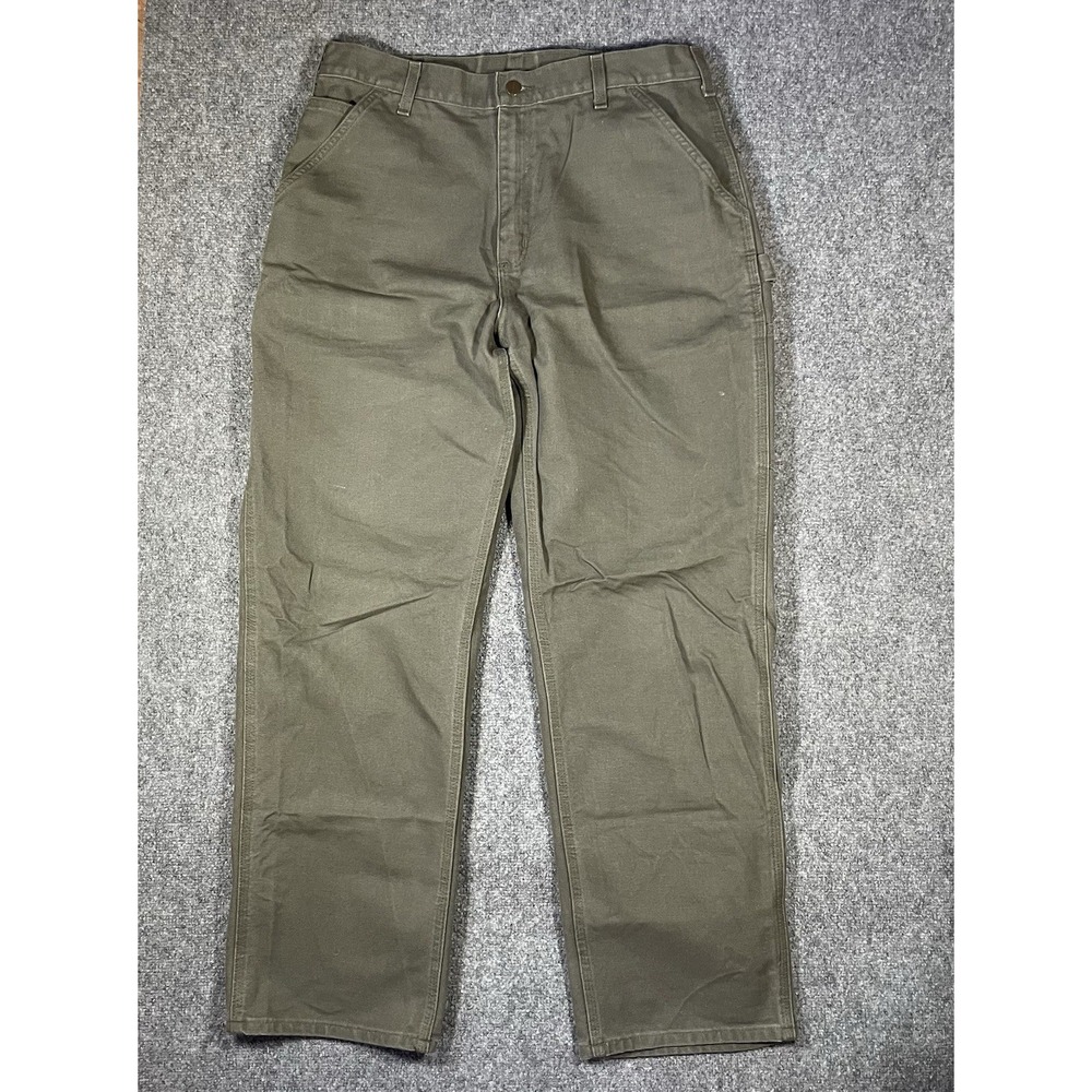 Carhartt Carpenter Pants 34*x32 Green Heavy‎ Canvas Dungaree Utility Work Pants